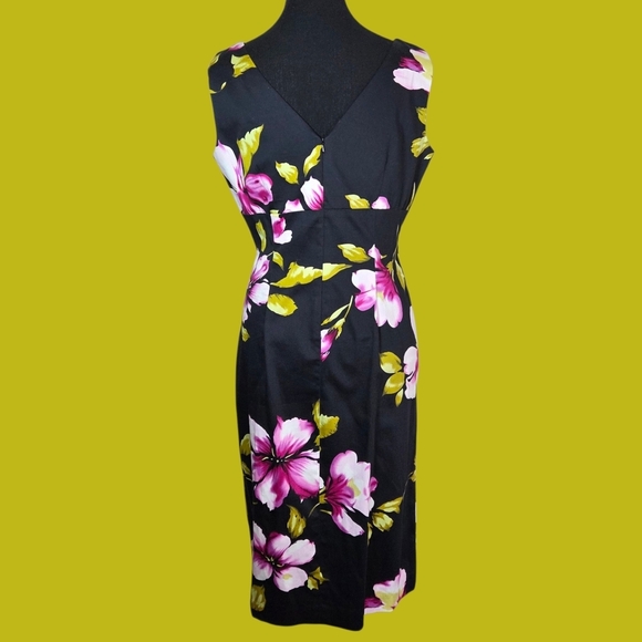 Donna Ricco Black Dress with Pink Floral Design Size 10 - Picture 4 of 7